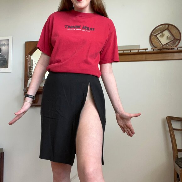 80s Garage Rare Vintage "Day to Night" Black Mini Slit Skirt Small - Picture 3 of 4